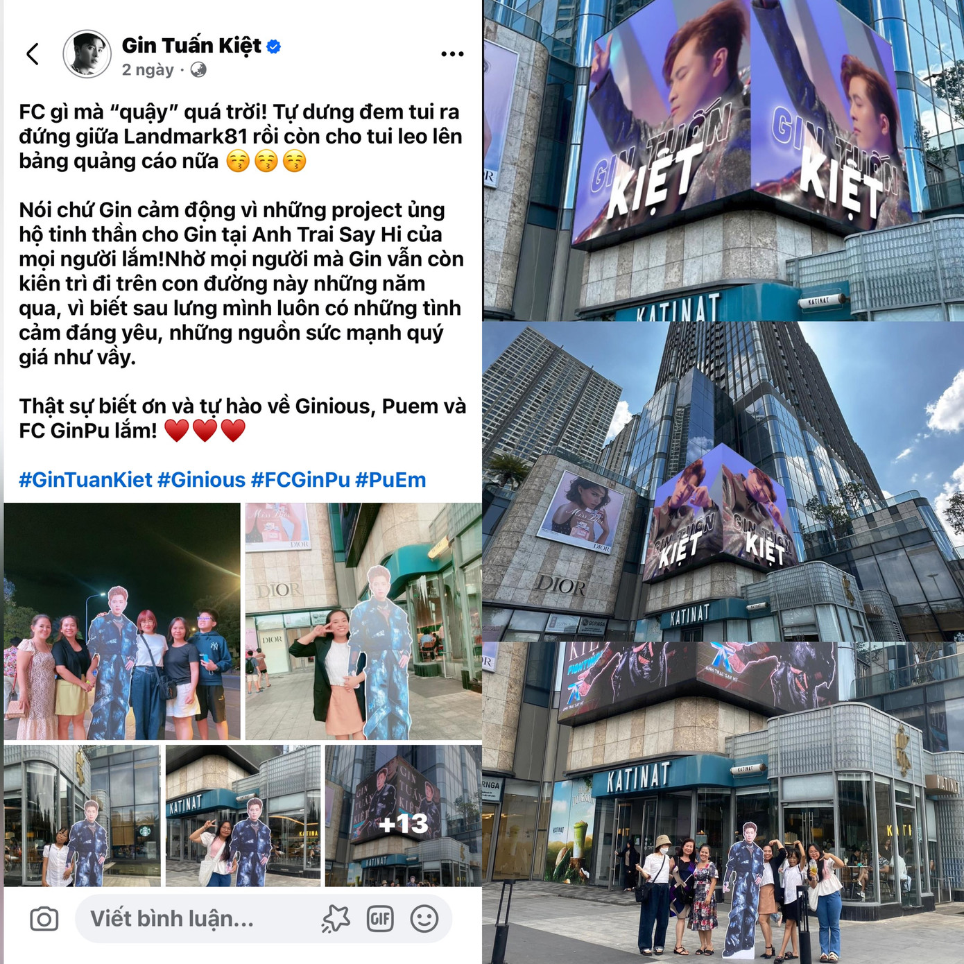 FC Gin Tuấn Kiệt "chơi lớn" không kém khi thực hiện dự án quảng bá tại tòa nhà Landmark 81 cho fan tha hồ "check-in", "sống ảo" cùng standee Gin Tuấn Kiệt siêu "chân thật".