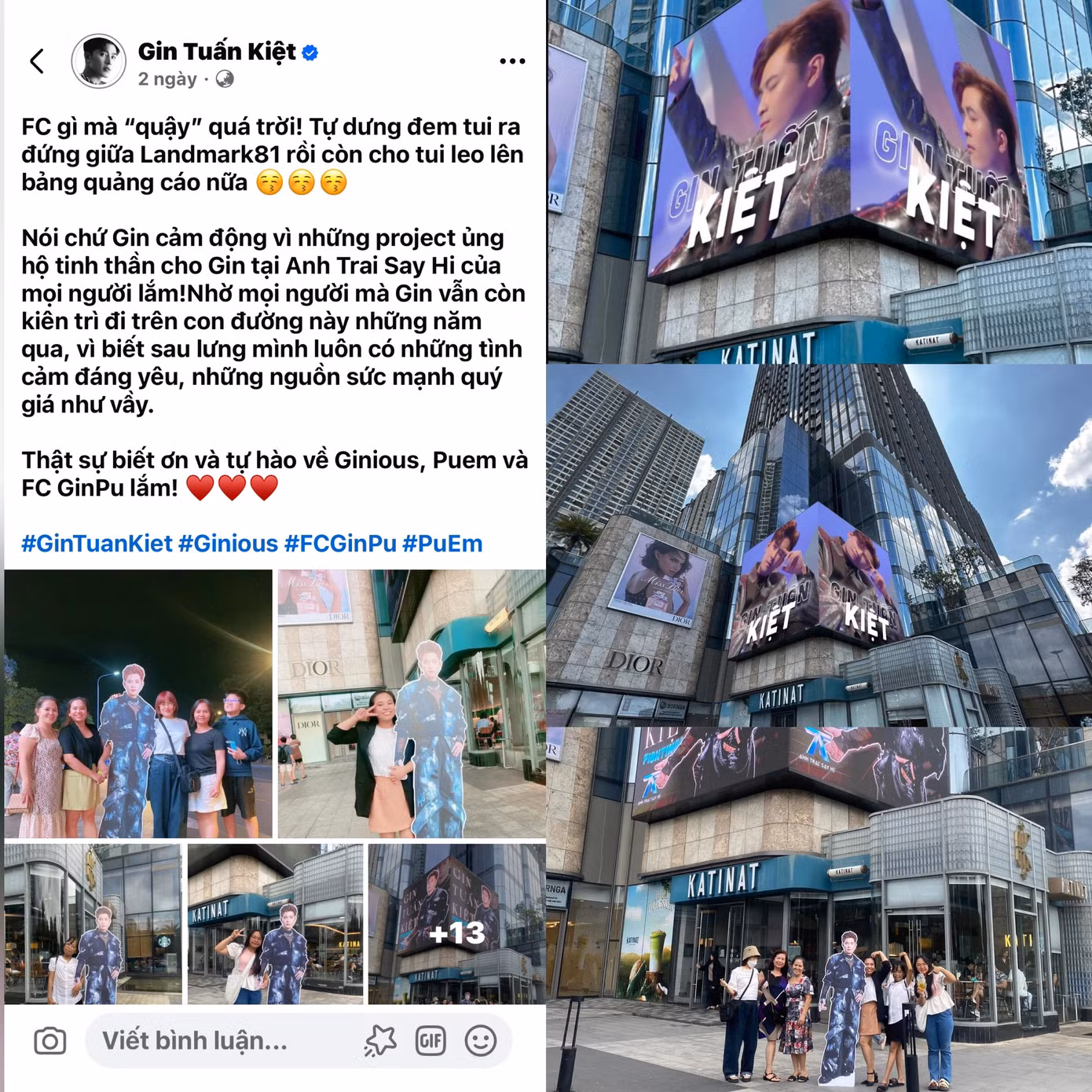 FC Gin Tuấn Kiệt "chơi lớn" không kém khi thực hiện dự án quảng bá tại tòa nhà Landmark 81 cho fan tha hồ "check-in", "sống ảo" cùng standee Gin Tuấn Kiệt siêu "chân thật".