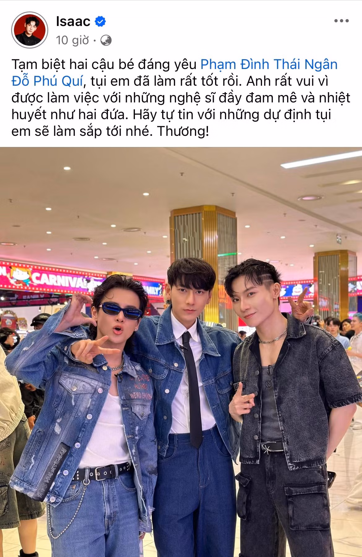 ISAAC cũng nói lời chia tay với hai thành viên Phạm Đình Thái Ngân và Đỗ Phú Quí. ISAAC cũng nói lời chia tay với hai thành viên Phạm Đình Thái Ngân và Đỗ Phú Quí.