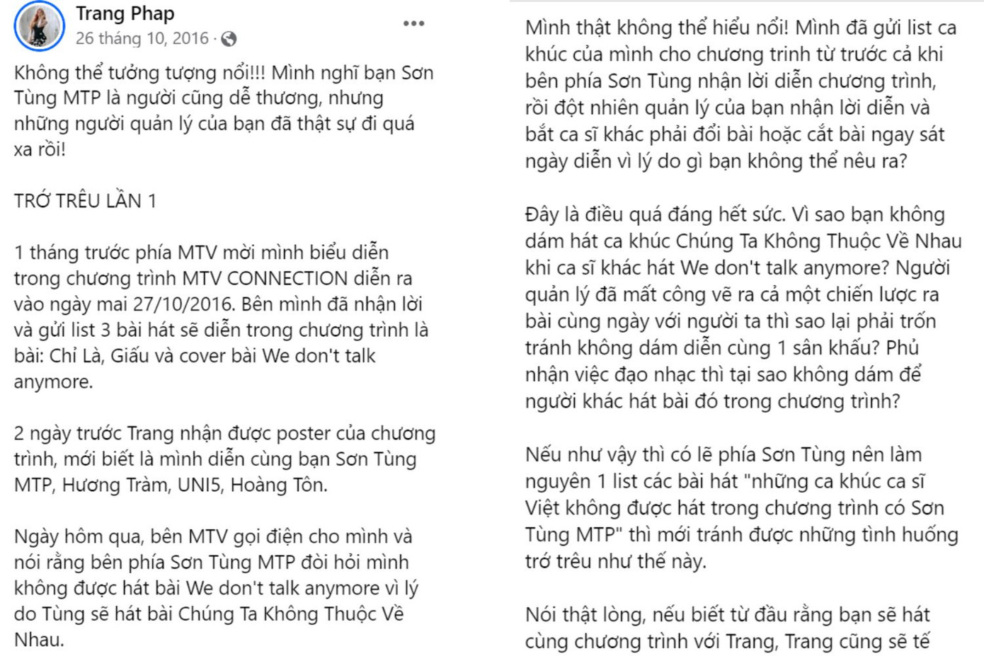 Trang Pháp thuật lại tình huống "trớ trêu" mình gặp phải khi được mời diễn trong sự kiện có sự tham gia của giọng ca Chạy Ngay Đi.