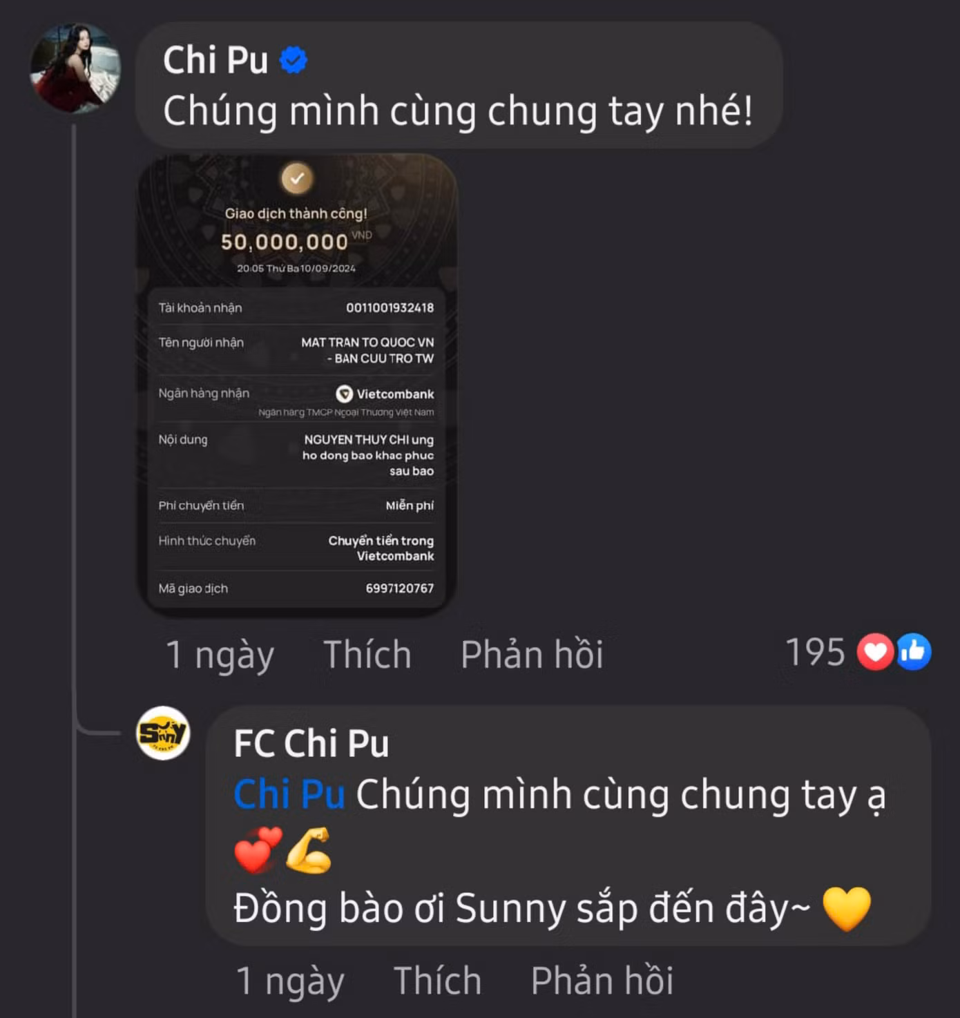 Chi Pu và FC kêu gọi quyên góp, ủng hộ cho đồng bào miền Bắc. Chi Pu và FC kêu gọi quyên góp, ủng hộ cho đồng bào miền Bắc.