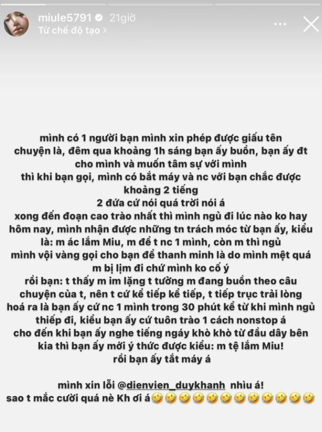 Miu Lê cho Duy Khánh "leo cây" lúc 3 giờ sáng. Miu Lê cho Duy Khánh "leo cây" lúc 3 giờ sáng.