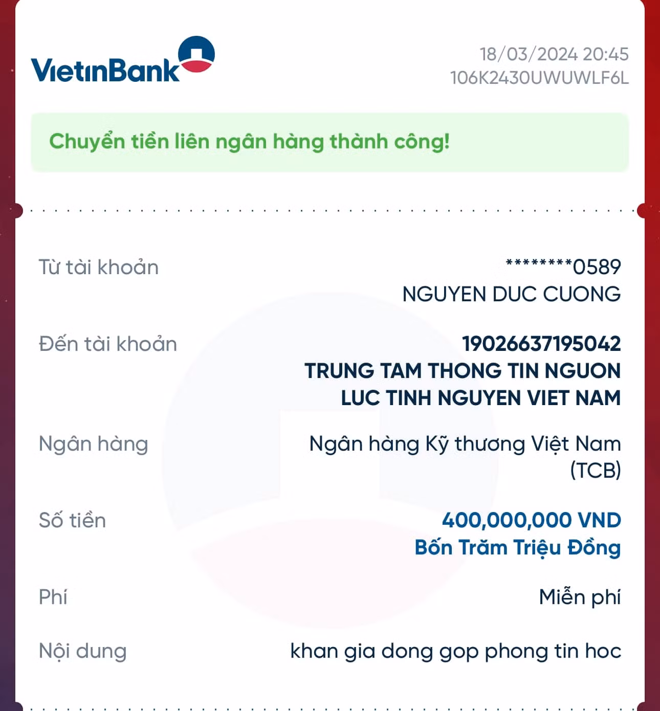 Đen "gian lận" tự làm tròn số tiền lên 400 triệu đồng.
