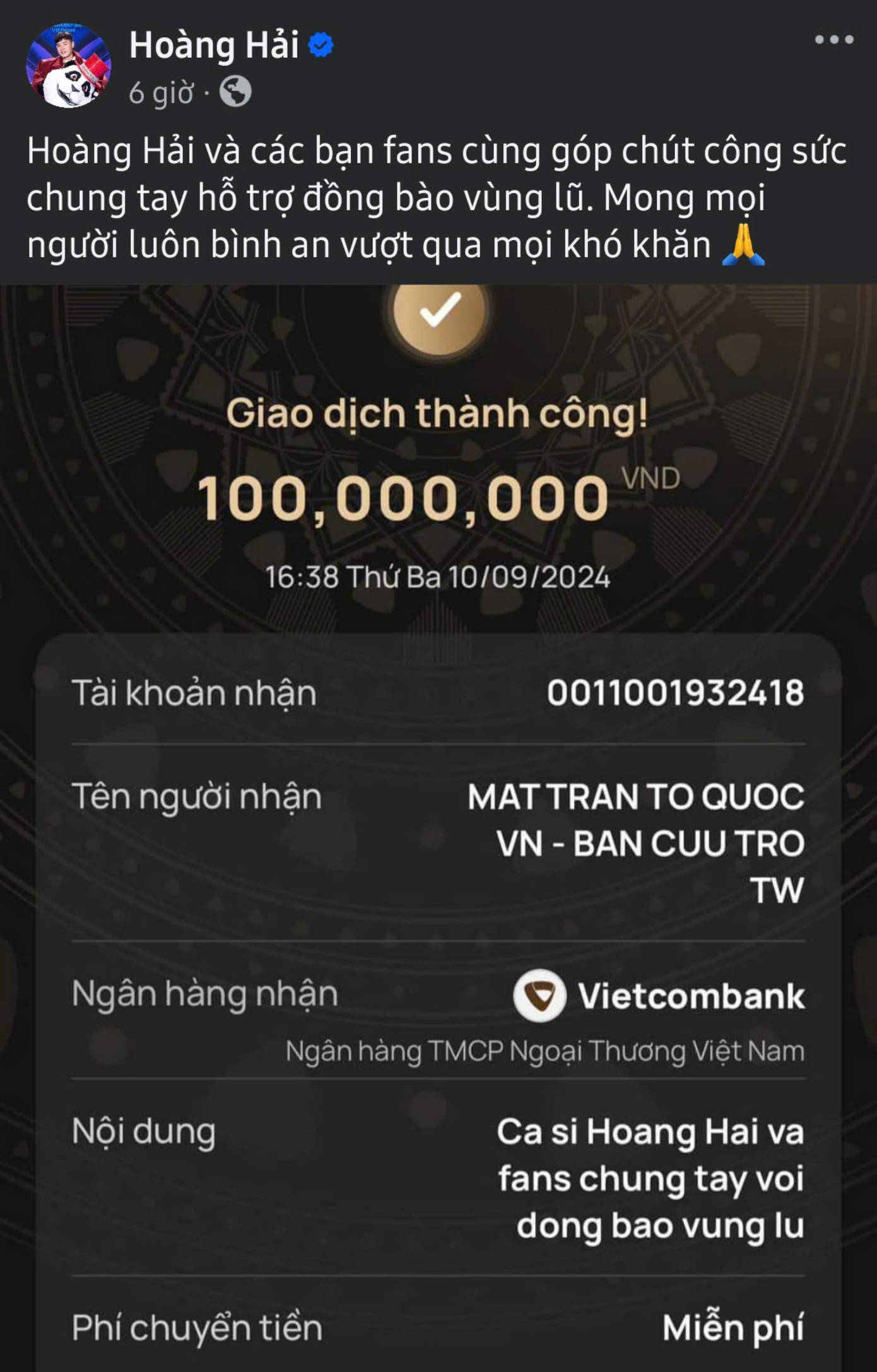 Ca sĩ Hoàng Hải và fan cùng chung tay hỗ trợ đồng bào vùng lũ. Ca sĩ Hoàng Hải và fan cùng chung tay hỗ trợ đồng bào vùng lũ.