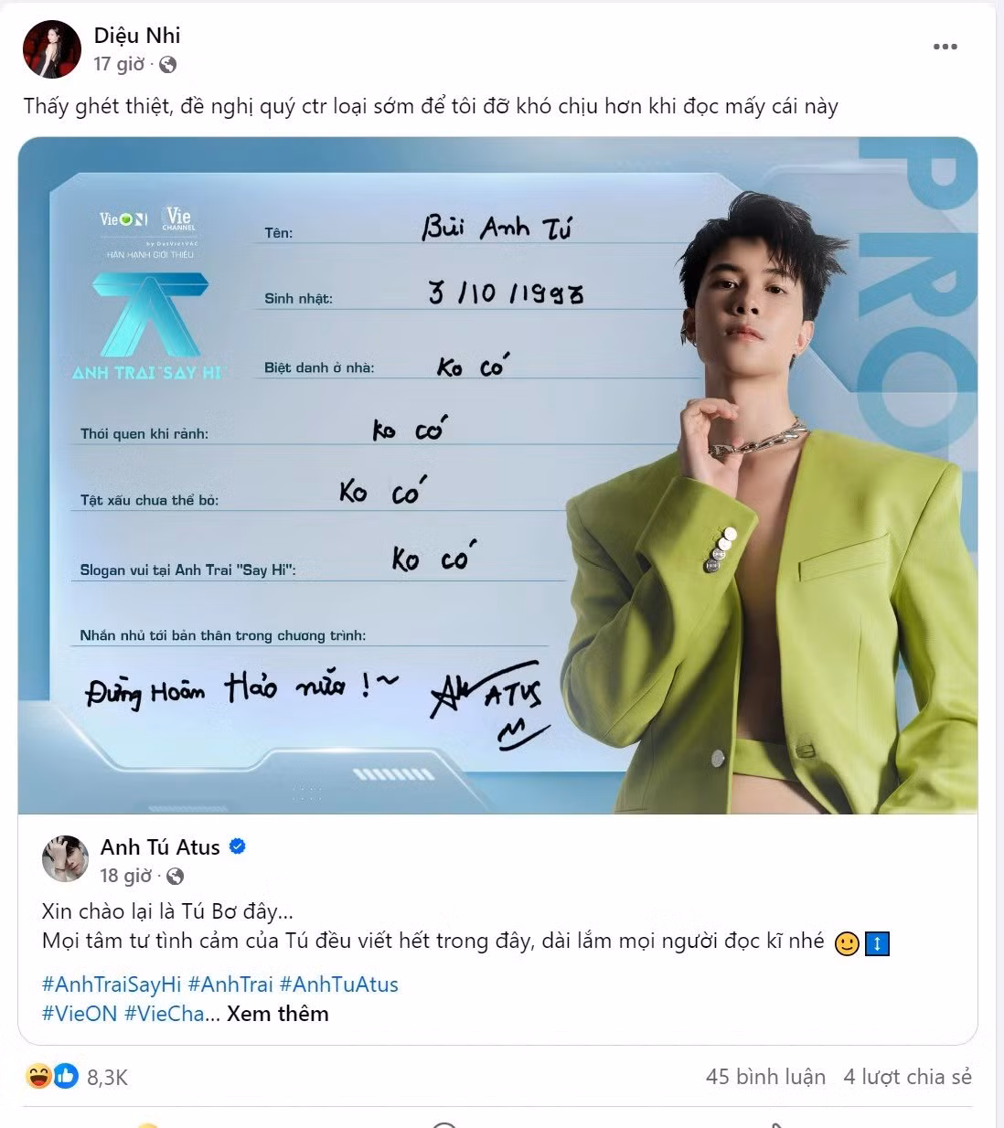 Từ khi Anh Tú xác nhận tham gia Anh Trai "Say Hi", Diệu Nhi rất chăm chỉ "kéo tương tác" cho chồng.