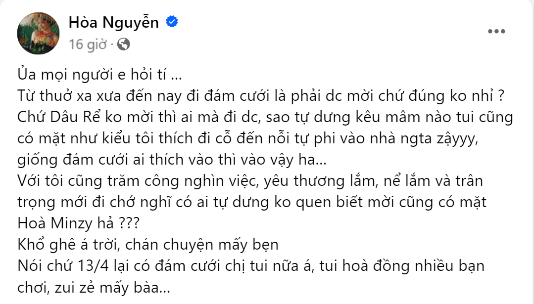 Hòa Minzy lên tiếng khi bị cho là "lanh chanh mâm nào cũng có mặt".