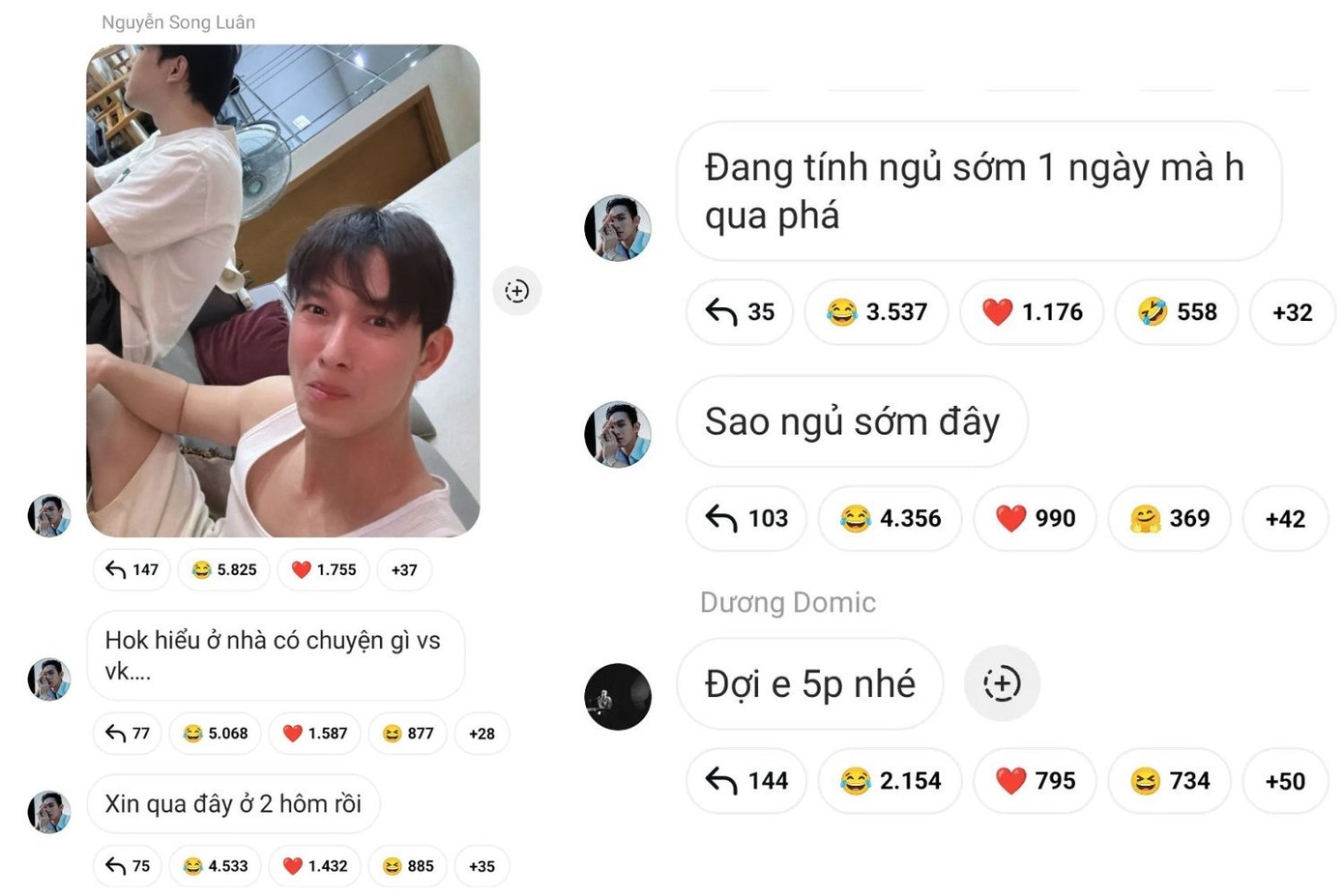 Song Luân than thở bị Anh Tú Atus sang làm phiền 2 hôm nhưng netizen liền "bắt bài": "Nét mặt của anh là đã nghiện mà còn ngại".