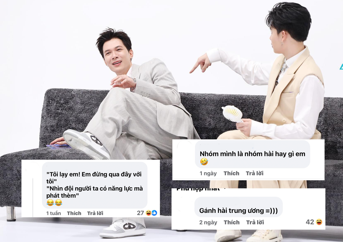 Bộ đôi đến từ sân khấu kịch khiến dàn &quot;anh trai&quot; ngỡ ngàng khi tự tin chấm điểm tối đa cho bản thân ở tập 1.