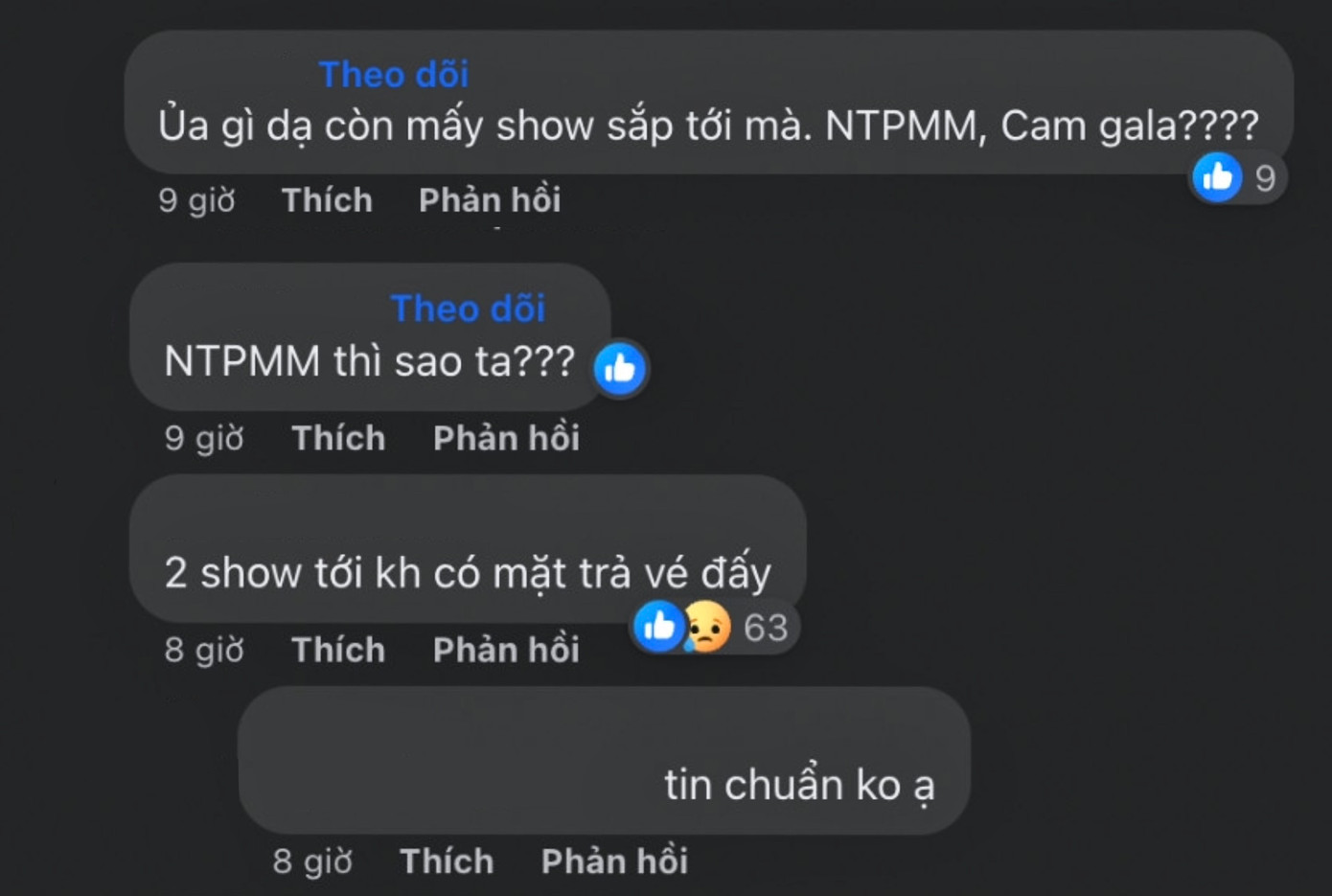 Khán giả bày tỏ sự thắc mắc và "đe doạ" trả vé các show âm nhạc. Khán giả bày tỏ sự thắc mắc và "đe doạ" trả vé các show âm nhạc.