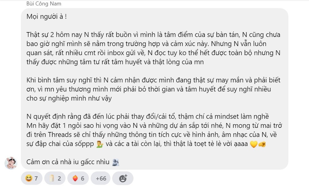 Tối 24/9, Bùi Công Nam đã có những lời nhắn gửi đến khán giả sau 2 ngày &quot;nội bộ lục đục&quot;.