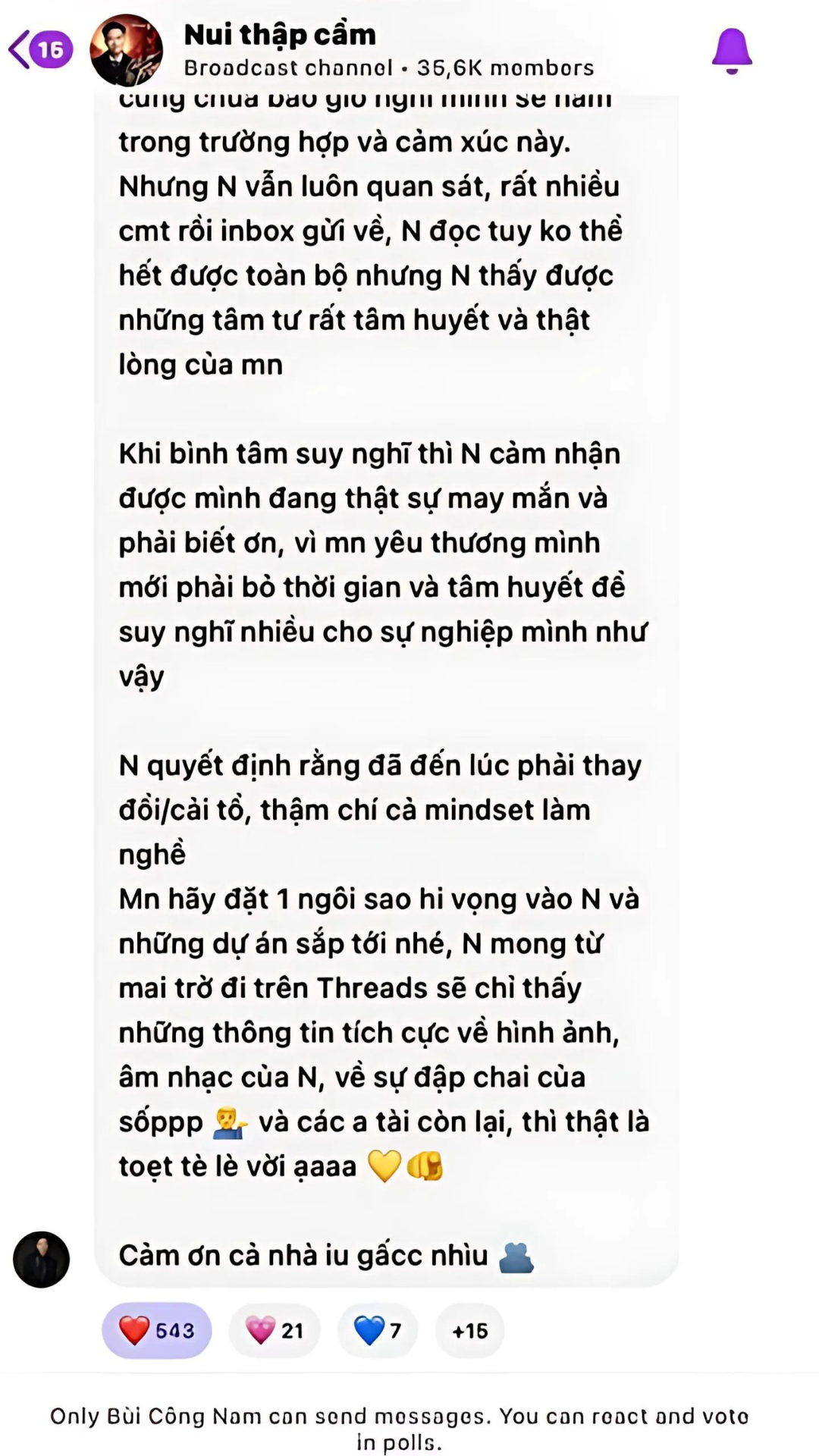 Bùi Công Nam mong khán giả "đặt 1 ngôi sao hi vọng" cho những dự án sắp tới. Bùi Công Nam mong khán giả "đặt 1 ngôi sao hi vọng" cho những dự án sắp tới.