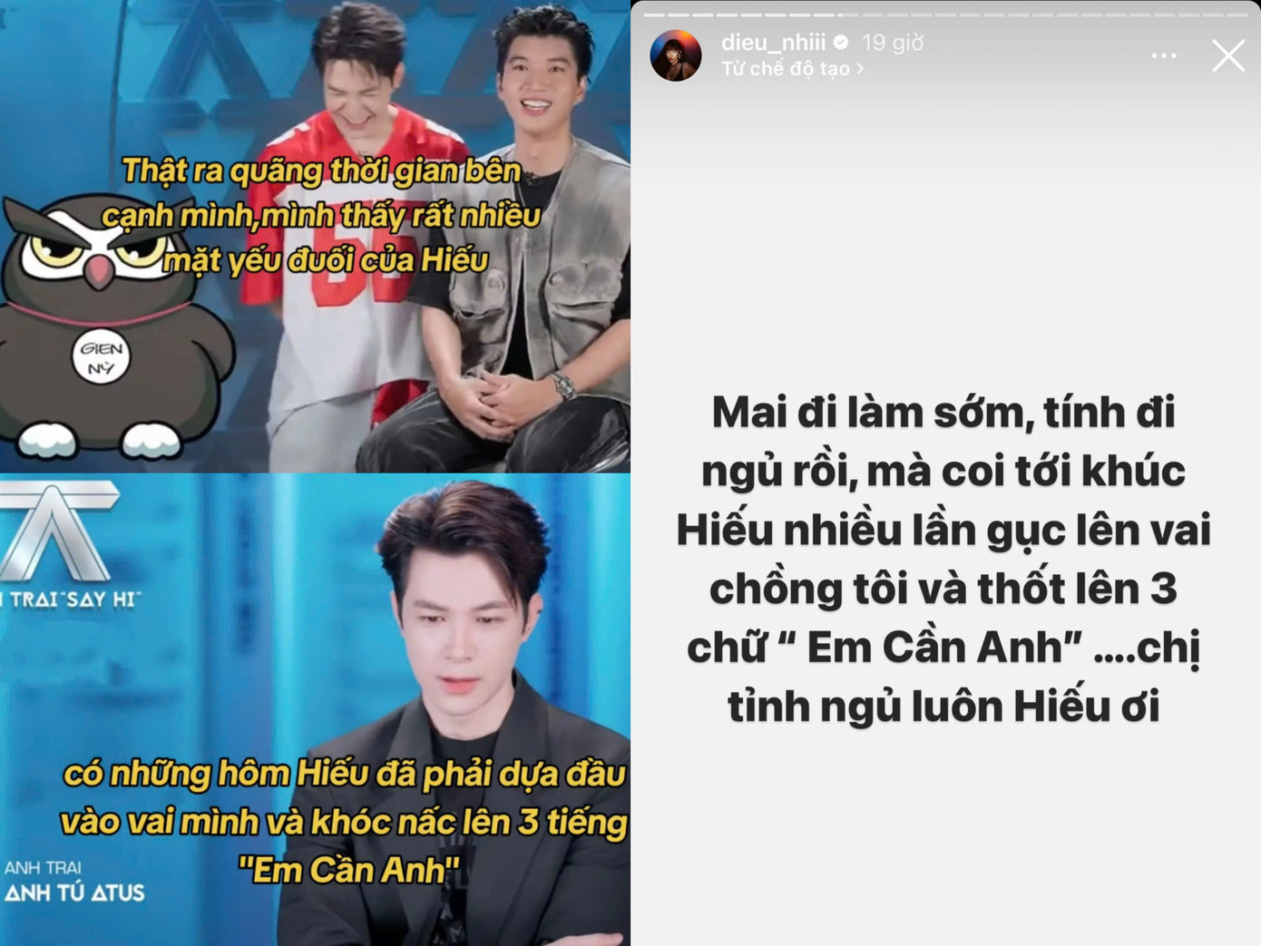 Diệu Nhi phải vào cuộc vì phát ngôn của chồng dành cho đàn em trên sóng truyền hình. Diệu Nhi phải vào cuộc vì phát ngôn của chồng dành cho đàn em trên sóng truyền hình.