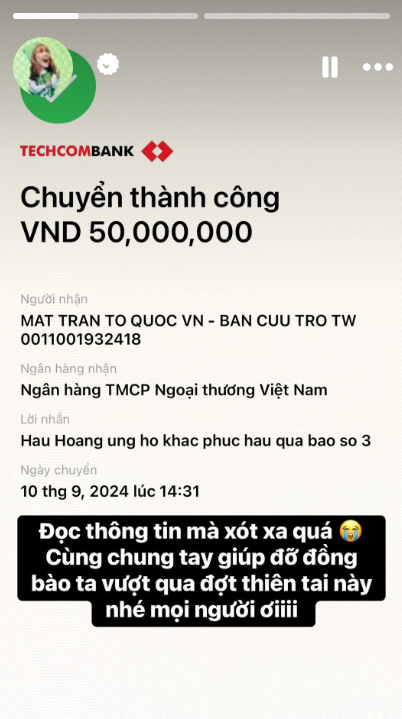 Hậu Hoàng kêu gọi mọi người cùng chung tay giúp đỡ đồng bào vượt qua thiên tai.