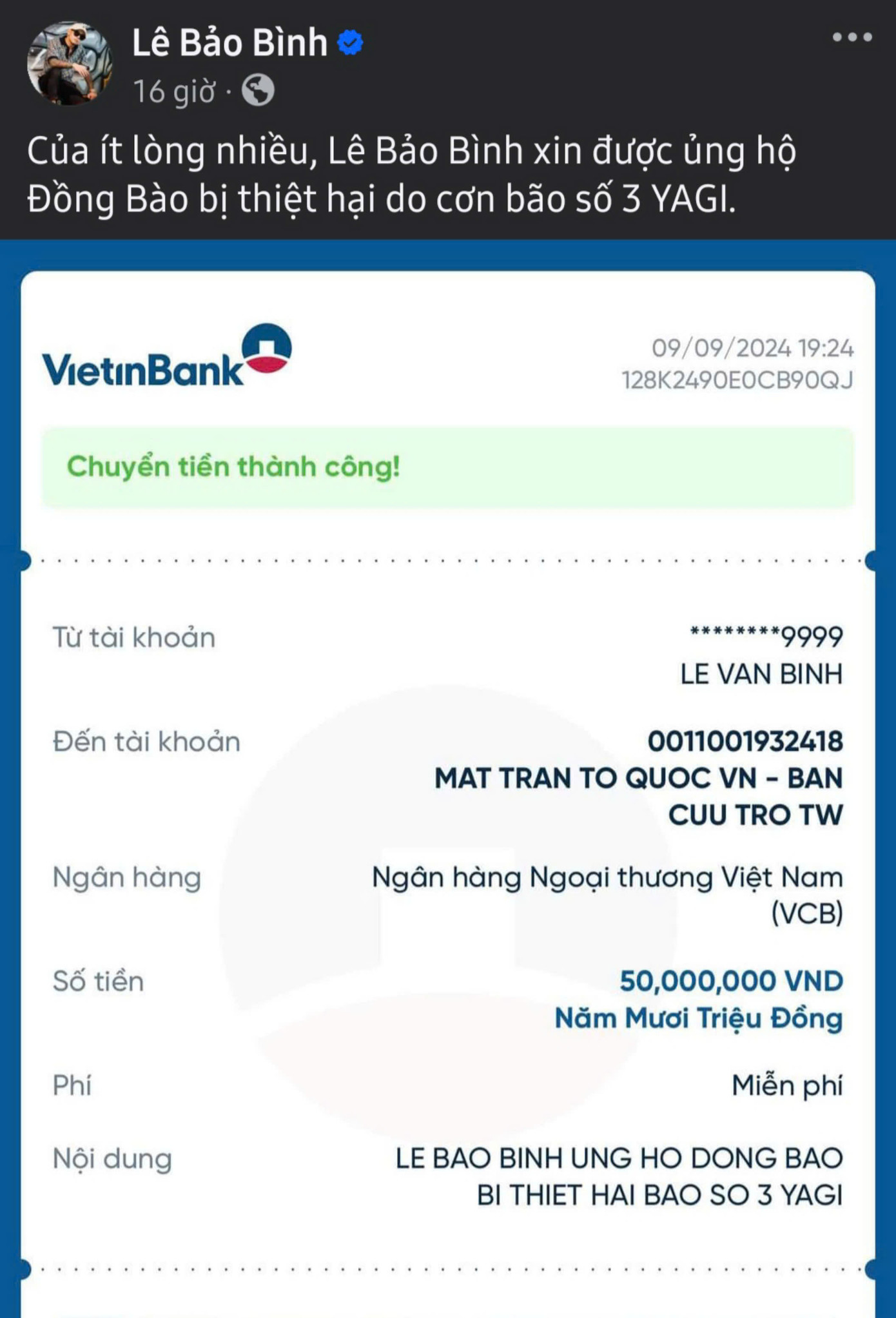 Ca sĩ Lê Bảo Bình chia sẻ khó khăn cùng người dân miền Bắc.