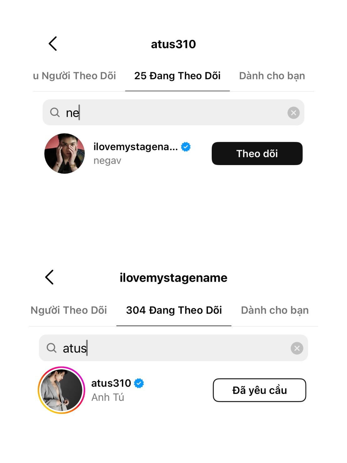 Anh Tú Atus bất ngờ bấm theo dõi NEGAV thời gian gần đây.