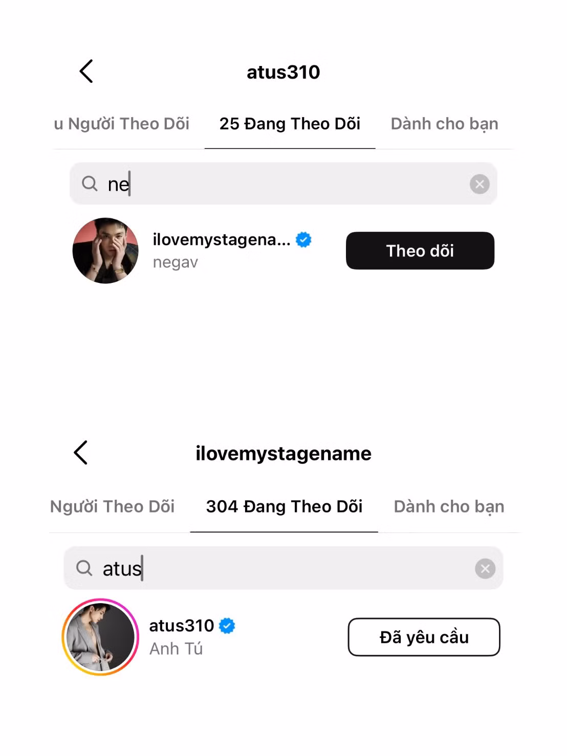 Anh Tú Atus bất ngờ bấm theo dõi NEGAV thời gian gần đây. Anh Tú Atus bất ngờ bấm theo dõi NEGAV thời gian gần đây.