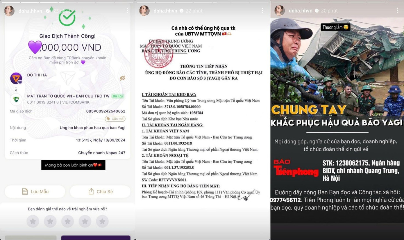 Hoa hậu Đỗ Thị Hà ủng hộ người dân khắc phục thiên tai, kêu gọi mọi người cùng chung tay quyên góp, hướng về miền Bắc.
