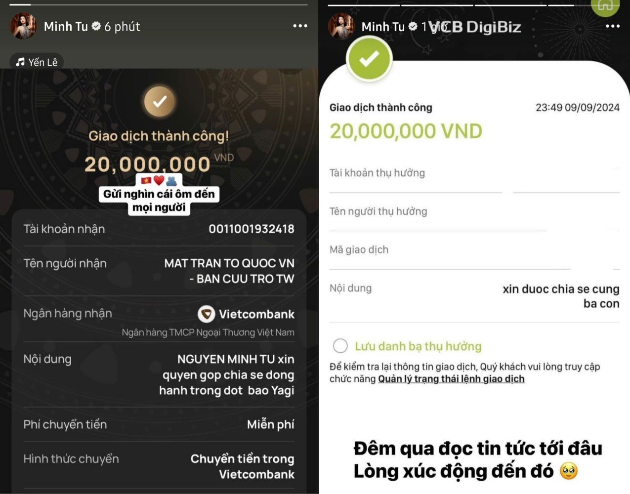 Siêu mẫu Minh Tú ủng hộ bà con tổng cộng 40 triệu đồng sau 2 đợt.