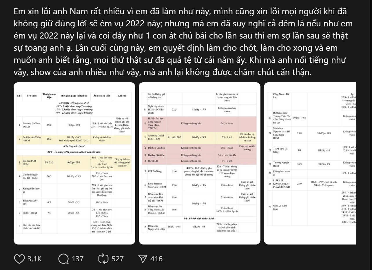 Fan chỉ ra nhiều show của Bùi Công Nam không được thông tin, quảng bá hiệu quả tới fan. Fan chỉ ra nhiều show của Bùi Công Nam không được thông tin, quảng bá hiệu quả tới fan.