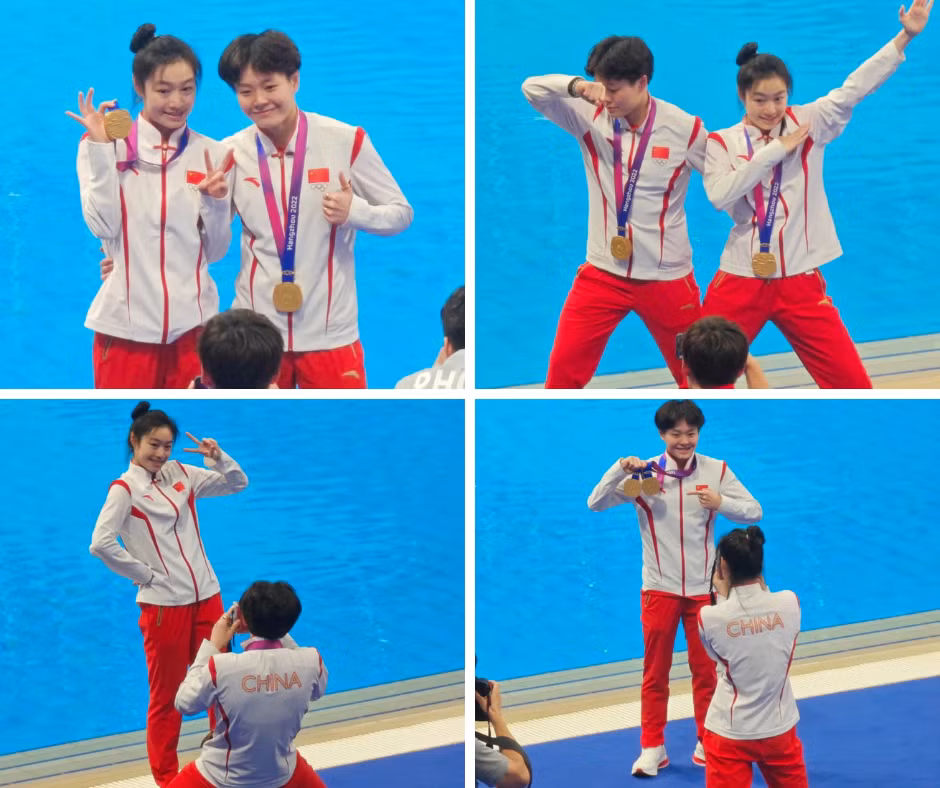 Những hình ảnh đáng yêu của cặp "Song ngư" tại Olympic Paris 2024. Ảnh: Xiaohongshu