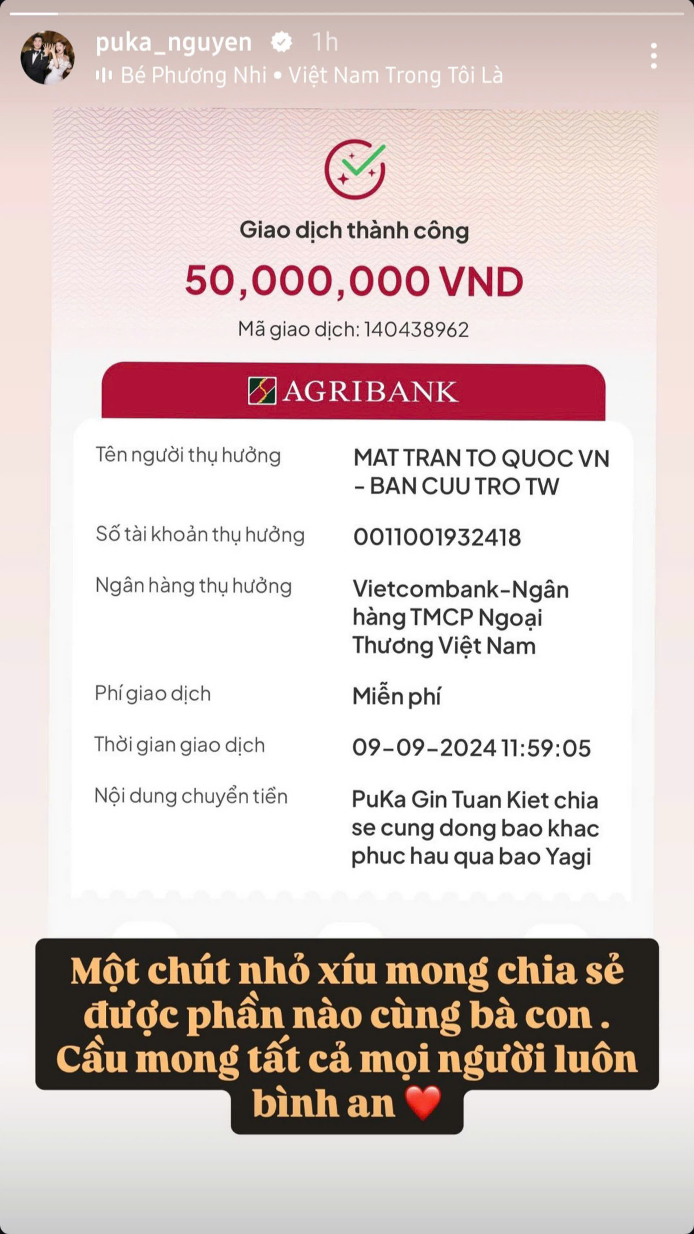 Puka - Gin Tuấn Kiệt bày tỏ: "Một chút nhỏ xíu mong chia sẻ được phần nào với bà con, cầu mong tất cả mọi người luôn bình an". Puka - Gin Tuấn Kiệt bày tỏ: "Một chút nhỏ xíu mong chia sẻ được phần nào với bà con, cầu mong tất cả mọi người luôn bình an".