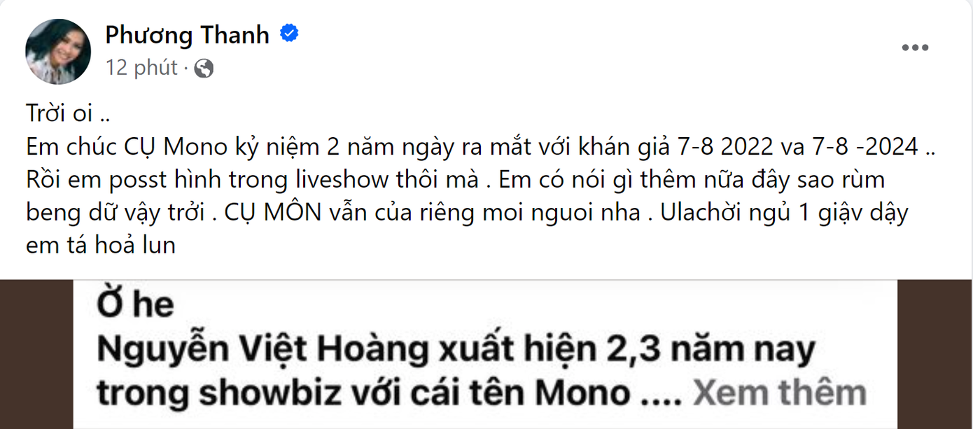 Sau bài đăng gây hoang mang cộng đồng mạng, ca sĩ Phương Thanh đã nhanh chóng lên tiếng giải thích. Hóa ra chỉ là hiểu lầm! Sau bài đăng gây hoang mang cộng đồng mạng, ca sĩ Phương Thanh đã nhanh chóng lên tiếng giải thích. Hóa ra chỉ là hiểu lầm!
