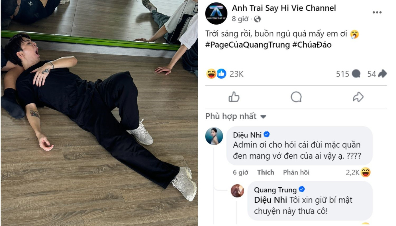 Trong khi cư dân mạng không thể nhịn cười với tấm ảnh Quang Trung "dìm" Anh Tú Atus thì Diệu Nhi lại "soi" chi tiết: "Admin ơi cho hỏi cái đùi mặc quần đen mang vớ đen của ai vậy ạ?". Trong khi cư dân mạng không thể nhịn cười với tấm ảnh Quang Trung "dìm" Anh Tú Atus thì Diệu Nhi lại "soi" chi tiết: "Admin ơi cho hỏi cái đùi mặc quần đen mang vớ đen của ai vậy ạ?".