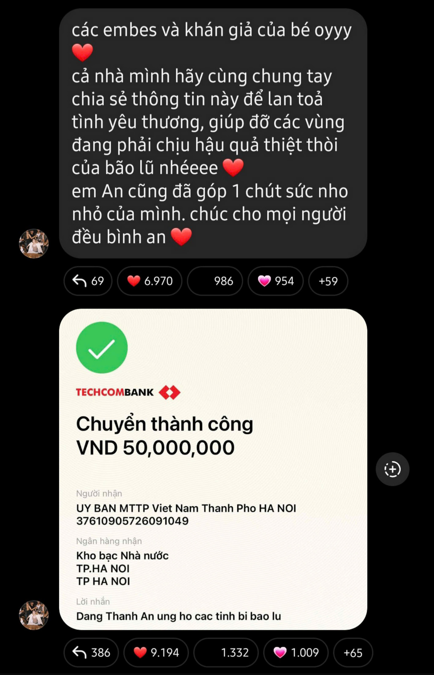 Rapper Negav kêu gọi fan cùng ủng hộ các tỉnh bị bão lũ.