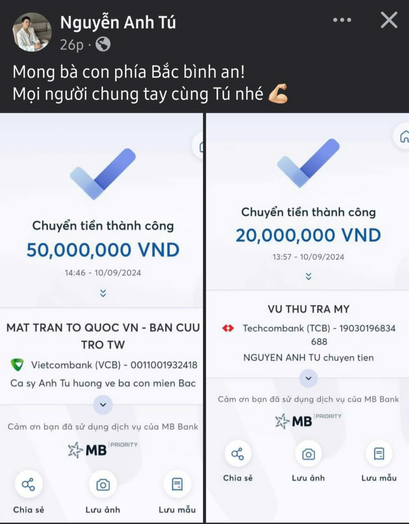 Ca sĩ Anh Tú hướng về bà con miền Bắc.