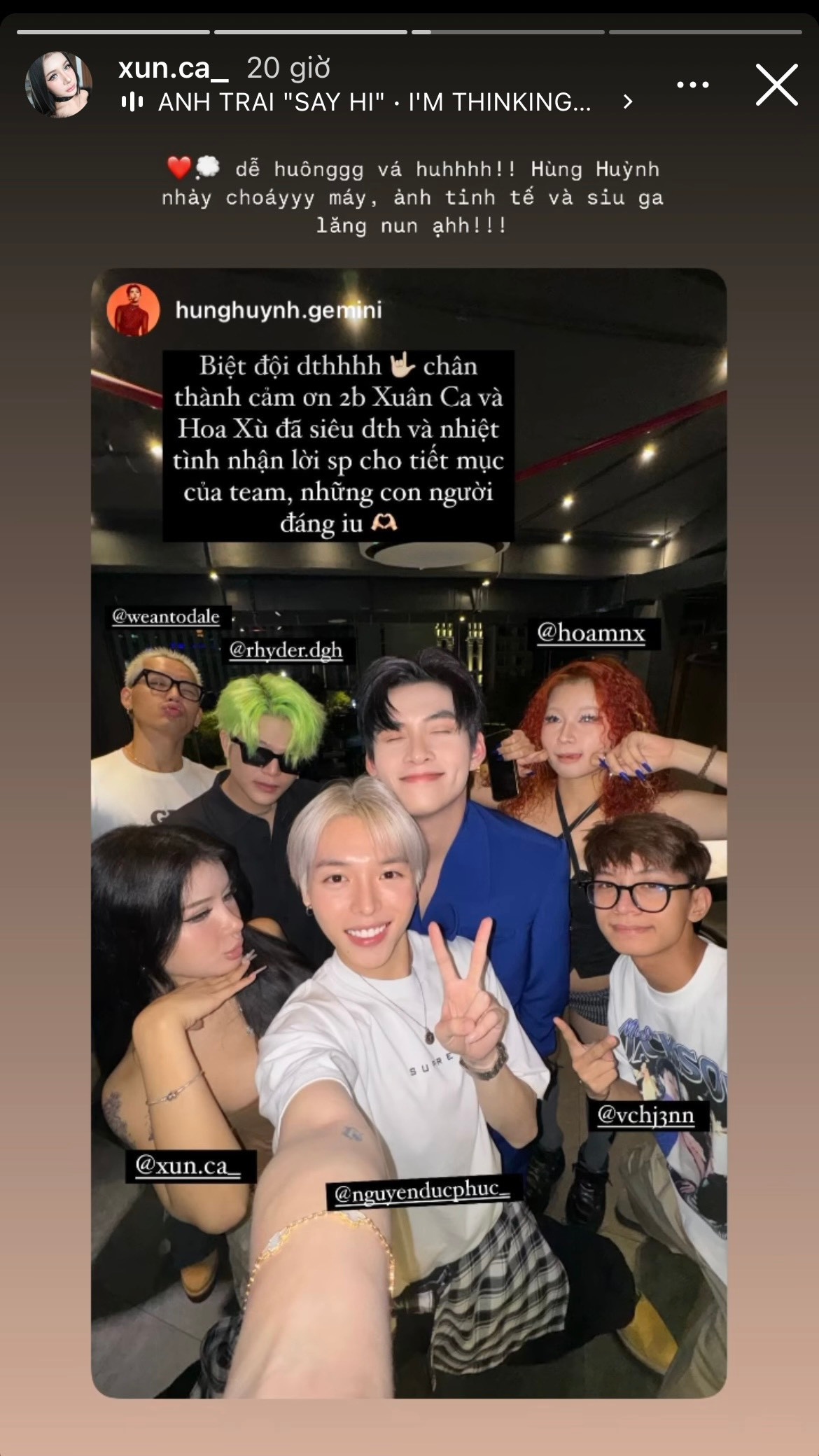 Xuân Ca cũng đã có màn phản hồi, ngợi khen Hùng Huỳnh về độ tinh tế và ga lăng.