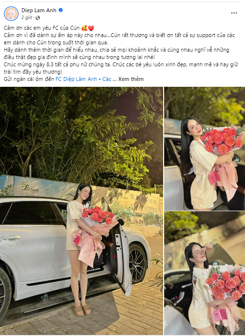 Diệp Lâm Anh nhận một bó hoa hồng tươi thắm từ người hâm mộ. Diệp Lâm Anh nhận một bó hoa hồng tươi thắm từ người hâm mộ.
