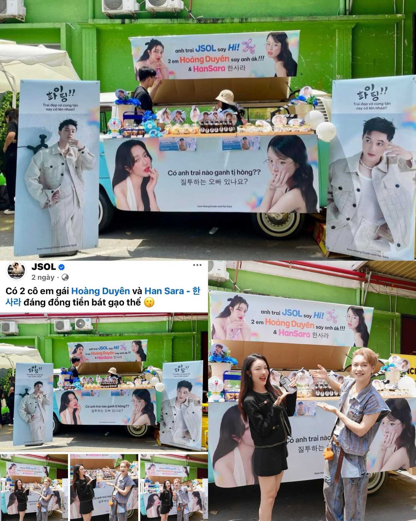 Trước đó, "trai đẹp vô cùng tận" JSOL cũng nhận được sự tiếp sức từ Han Sara và Hoàng Duyên, cả hai cô nàng còn nghịch ngợm thách thức: “Có anh trai nào ganh tị không?”.