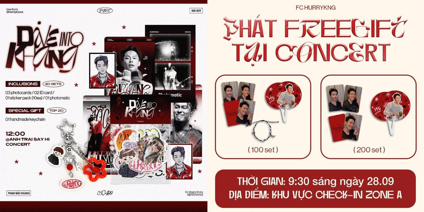 Nhiều phần quà dành tặng fan trong ngày check-in concert. Ảnh: FC HURRYKNG Nhiều phần quà dành tặng fan trong ngày check-in concert. Ảnh: FC HURRYKNG