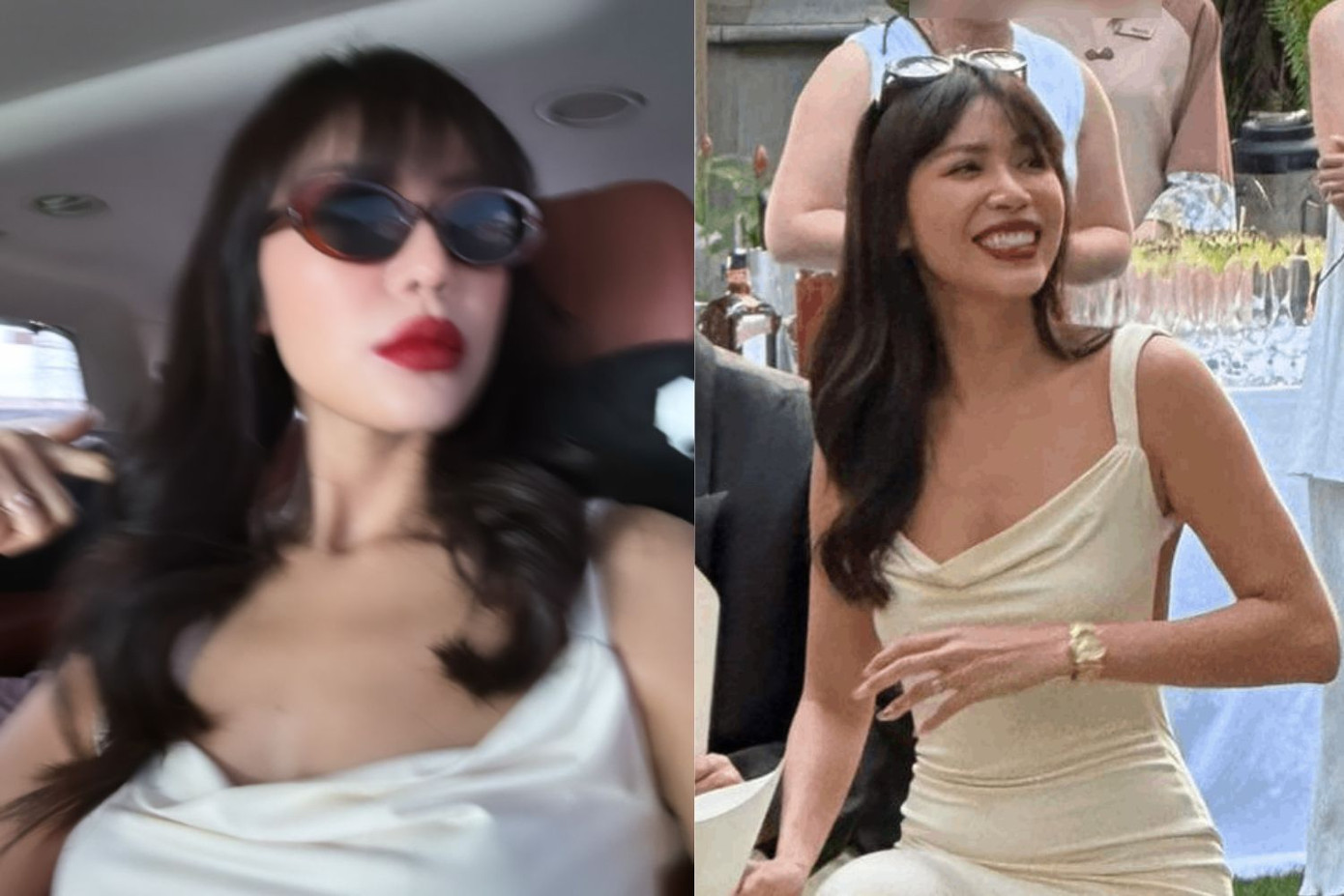 Vừa đám cưới hôm qua, hôm nay Minh Tú lại "lên đồ" đi dự đám cưới Cao Thiên Trang.