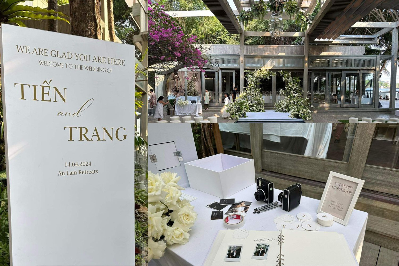 Không gian đón khách và diễn ra hôn lễ được trang trí ngoài trời.