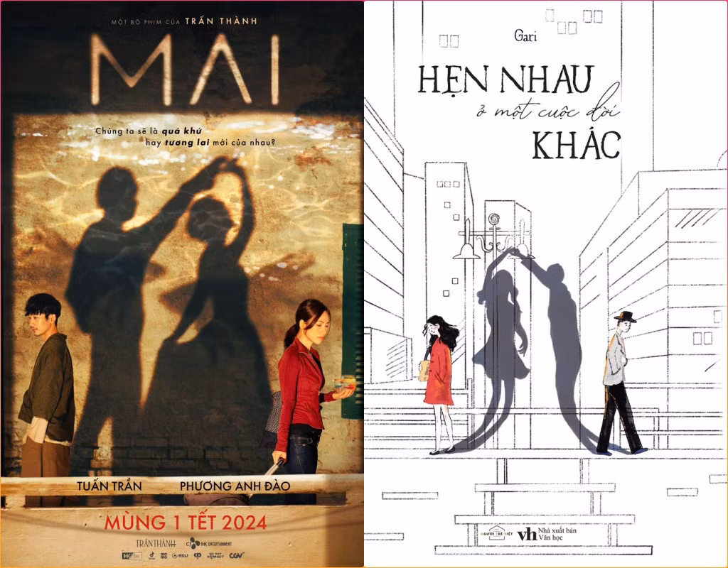 Hình ảnh poster phim Mai và bìa cuốn sách Hẹn Nhau Ở Một Cuộc Đời Khác.