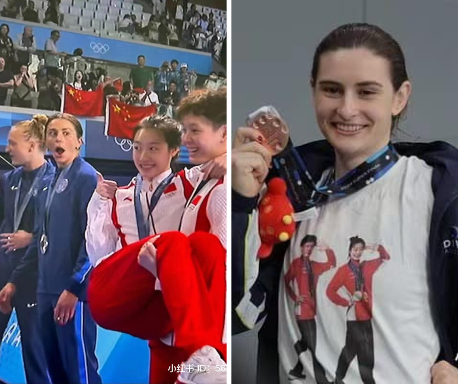 Các đối thủ cũng thích thú trước sự đáng yêu của cặp "song ngư". Ảnh: Xiaohongshu Các đối thủ cũng thích thú trước sự đáng yêu của cặp "song ngư". Ảnh: Xiaohongshu