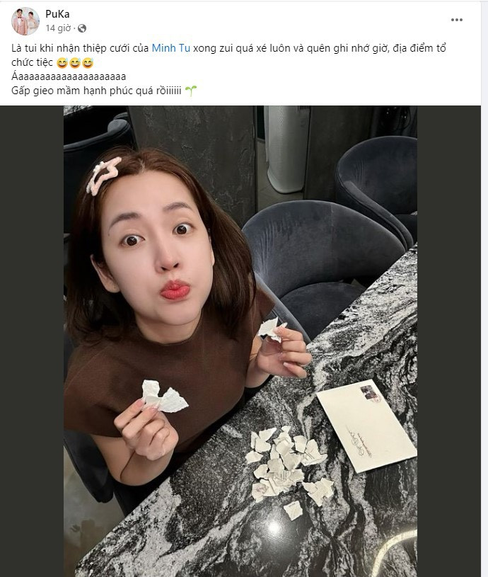 Khả Như và Puka đều đã lần lượt check-in thiệp cưới.