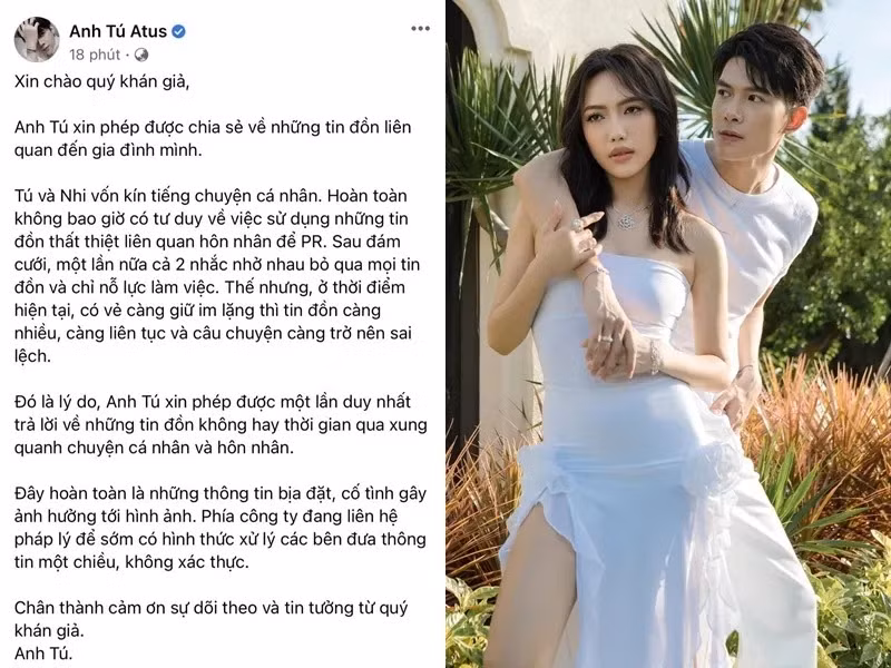 Hai vợ chồng nhanh chóng dập tắt tin đồn, khẳng định tình cảm dành cho nhau.