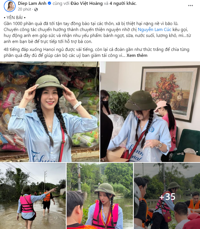 Diệp Lâm Anh trao lương thực cho người dân Yên Bái.