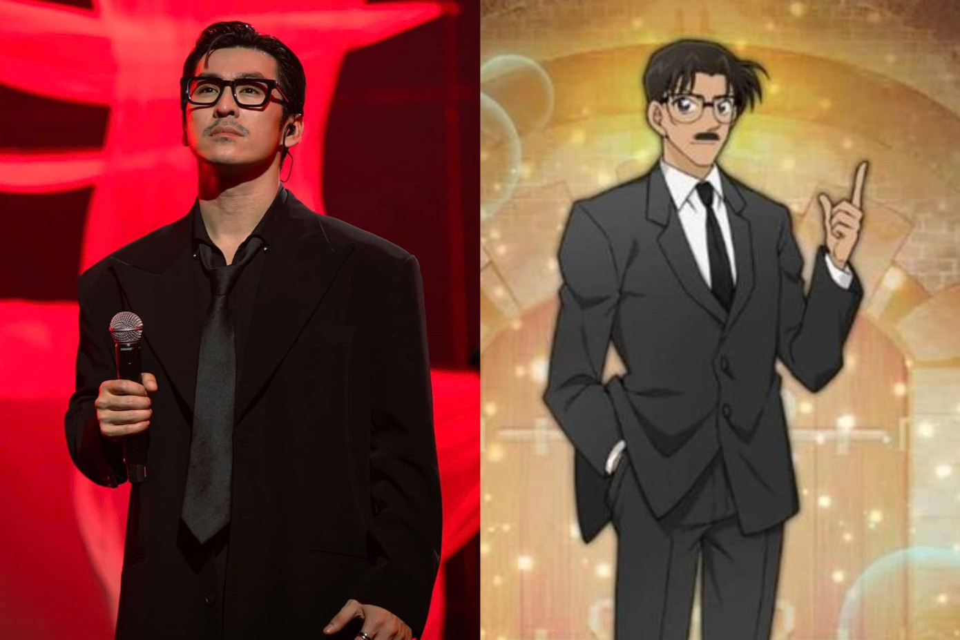 Từ cặp kính, râu, bộ vest đến vóc dáng cao, gầy, Thiên Minh và nhân vật Yusaku trông thật giống nhau!