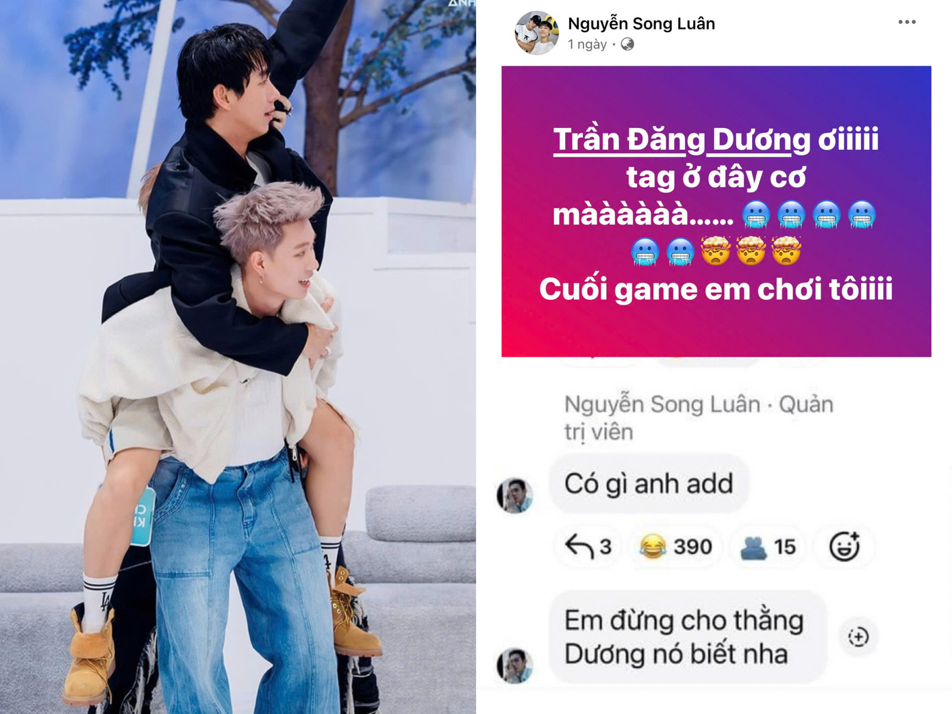 Song Luân giờ cũng phải "sợ" Dương Domic, kêu mọi người đừng để anh chàng biết tài khoản mới của mình. Song Luân giờ cũng phải "sợ" Dương Domic, kêu mọi người đừng để anh chàng biết tài khoản mới của mình.