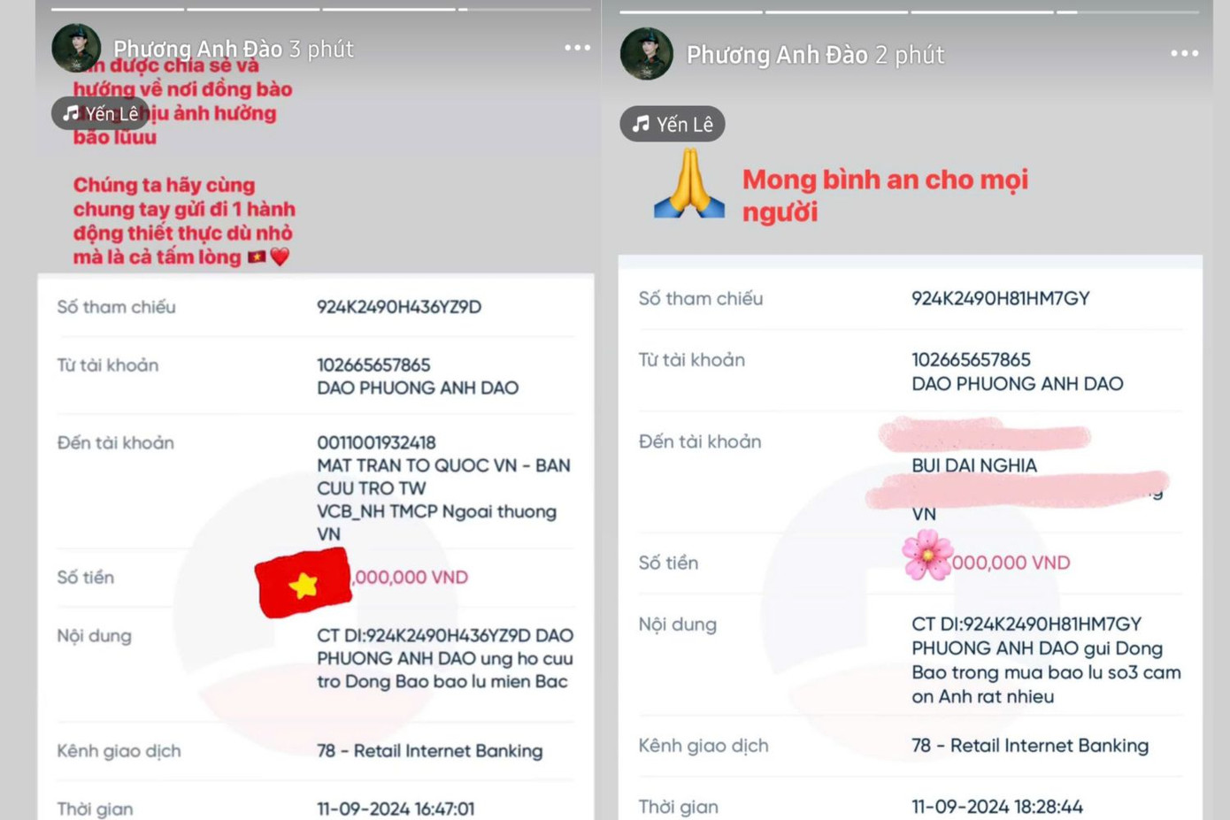 Phương Anh Đào chung tay hướng về đồng bào đang chịu ảnh hưởng bão lũ.