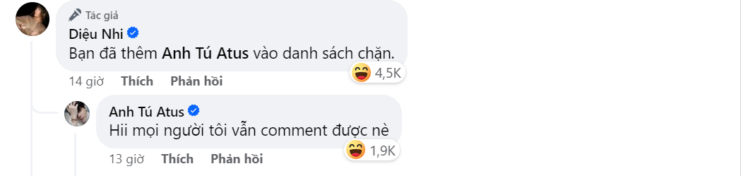 Diệu Nhi tuyên bố đã thẳng tay cho ông xã vào danh sách chặn (tất nhiên chỉ là đùa thôi!). Diệu Nhi tuyên bố đã thẳng tay cho ông xã vào danh sách chặn (tất nhiên chỉ là đùa thôi!).