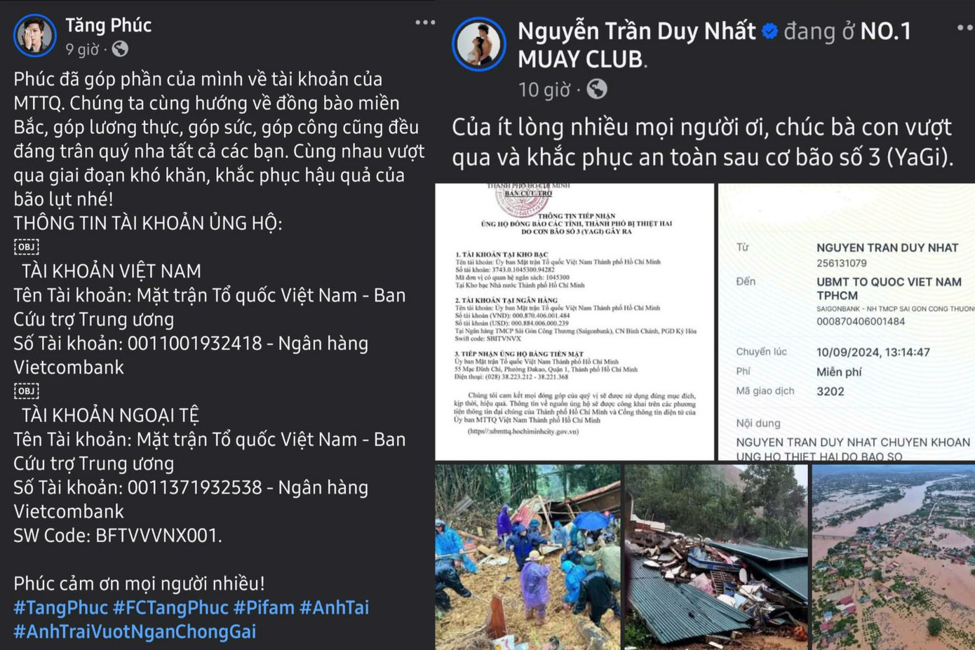 Tăng Phúc và Nguyễn Trần Duy Nhất kêu gọi khán giả cùng hỗ trợ người dân qua các tài khoản của Mặt trận Tổ quốc Việt Nam. Tăng Phúc và Nguyễn Trần Duy Nhất kêu gọi khán giả cùng hỗ trợ người dân qua các tài khoản của Mặt trận Tổ quốc Việt Nam.