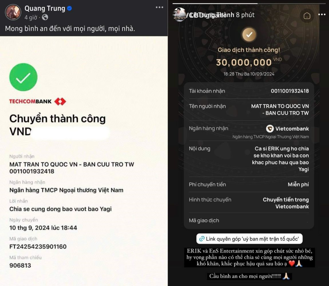 Quang Trung, Erik ủng hộ và kêu gọi quyên góp cho các địa phương miền Bắc. Quang Trung, Erik ủng hộ và kêu gọi quyên góp cho các địa phương miền Bắc.