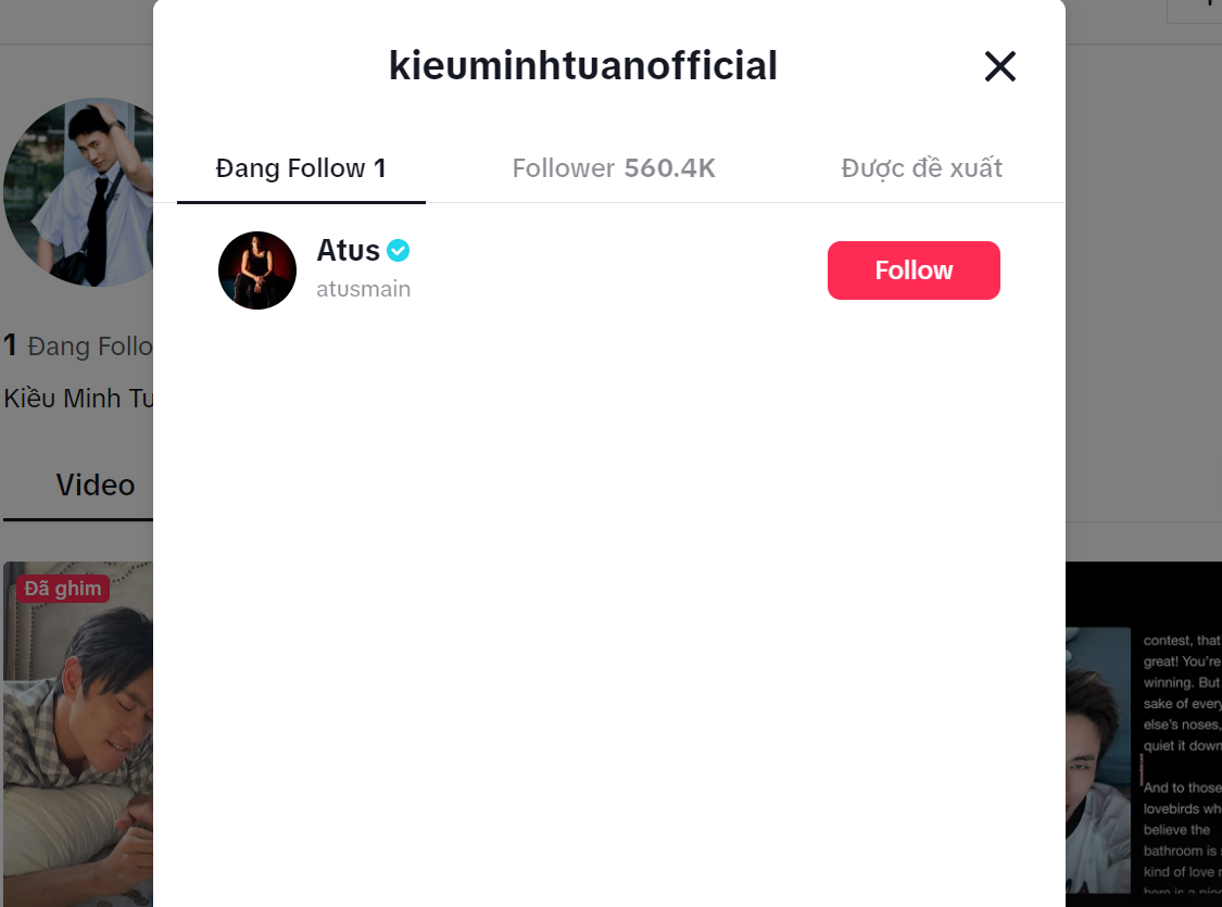 Người hâm mộ còn phát hiện trên TikTok, Kiều Minh Tuấn chỉ nhấn follow Anh Tú Atus.