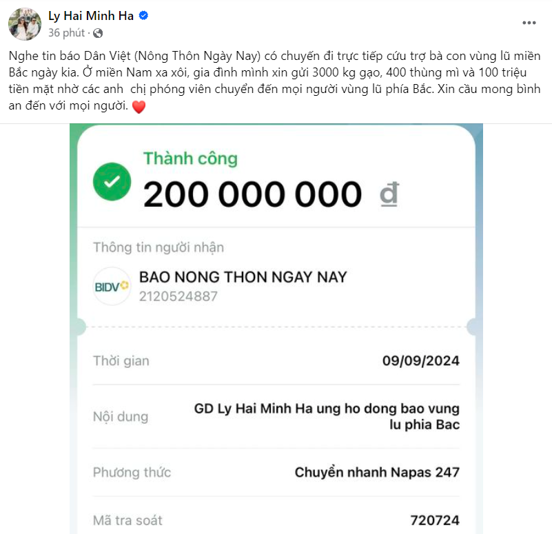 Vợ chồng Lý Hải - Minh Hà ủng hộ tiền mặt và gạo, mì tôm cho bà con. Vợ chồng Lý Hải - Minh Hà ủng hộ tiền mặt và gạo, mì tôm cho bà con.