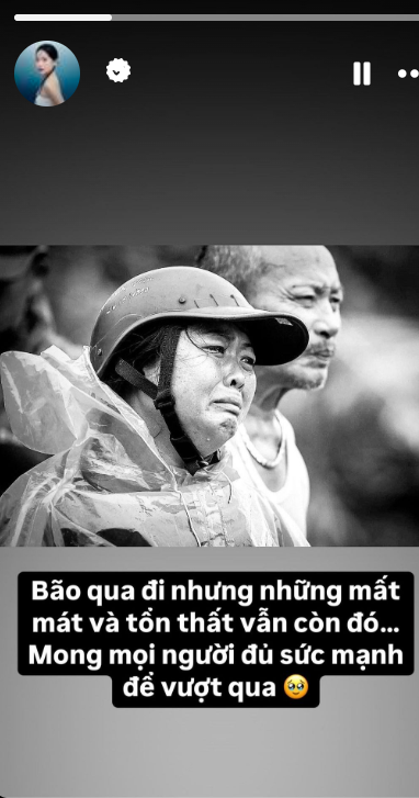 Diễn viên Diệu Nhi bày tỏ: "Bão qua đi nhưng những mất mát và tổn thất vẫn còn đó... Mong mọi người đủ sức mạnh để vượt qua". Diễn viên Diệu Nhi bày tỏ: "Bão qua đi nhưng những mất mát và tổn thất vẫn còn đó... Mong mọi người đủ sức mạnh để vượt qua".