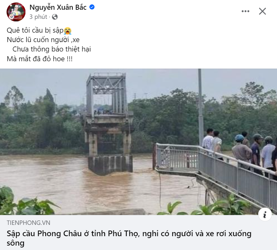 NSND Xuân Bắc đau lòng khi biết tin cây cầu ở quê bị sập gây tổn thất cho người dân. NSND Xuân Bắc đau lòng khi biết tin cây cầu ở quê bị sập gây tổn thất cho người dân.
